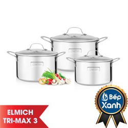 BỘ NỒI INOX CAO CẤP 3 LỚP ĐÁY LIỀN TRI-MAX 3 CHIẾC SIZE 16CM, 20CM, 24CM