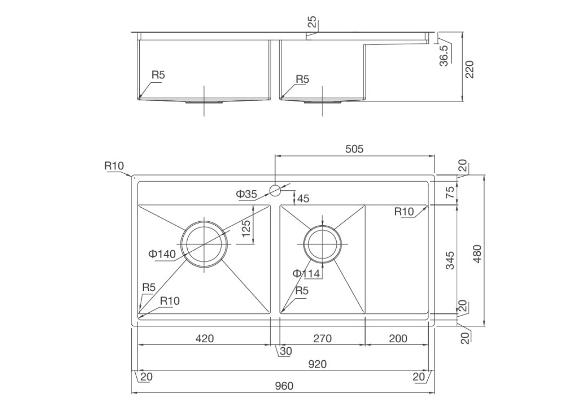 Thông số kỹ thuật của chậu rửa chén MS 6305