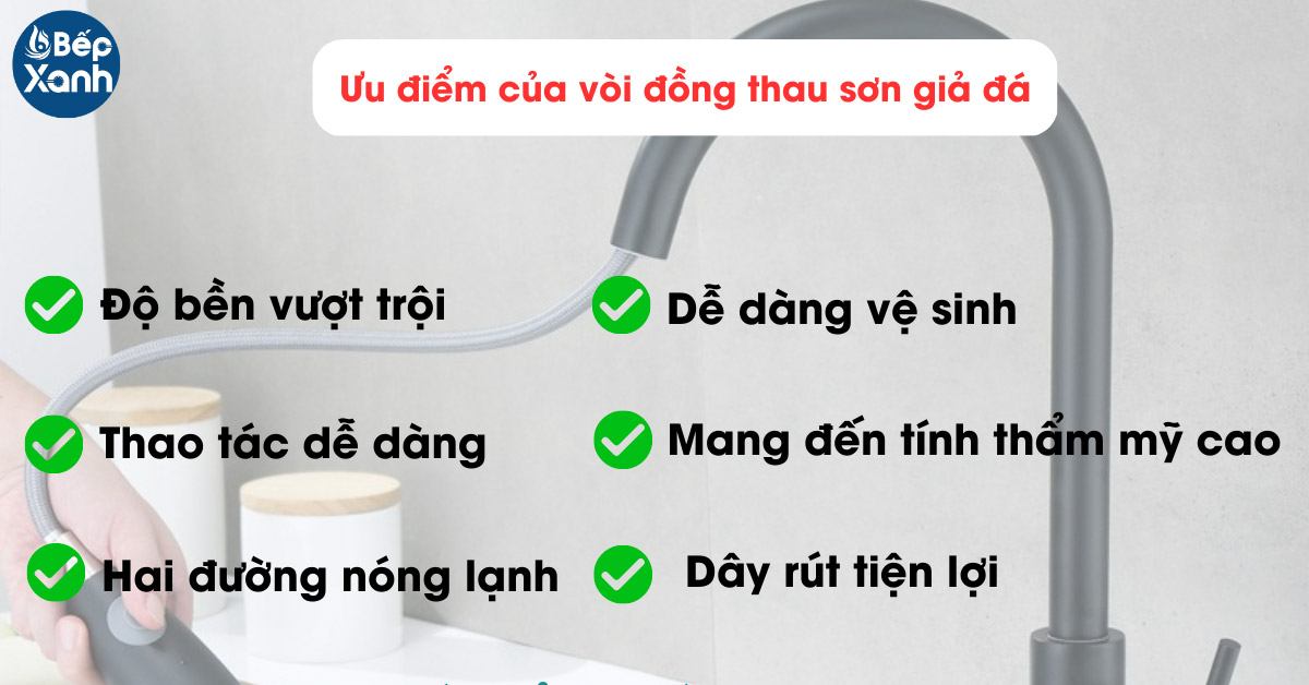 Ưu điểm vòi rửa chén đồng thau sơn giả đá