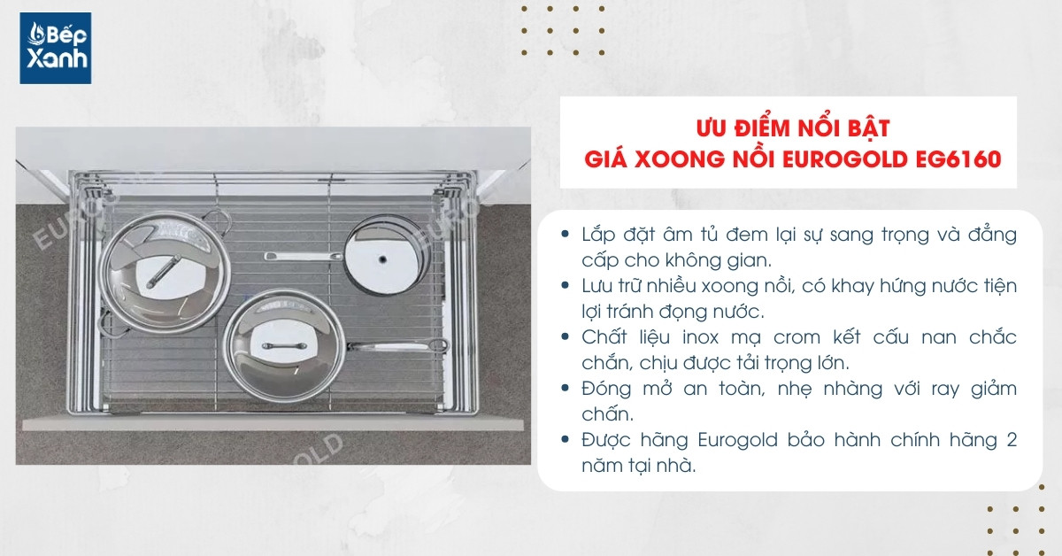 Giá xoong nồi âm tủ dưới Eurogold sở hữu nhiều ưu điểm