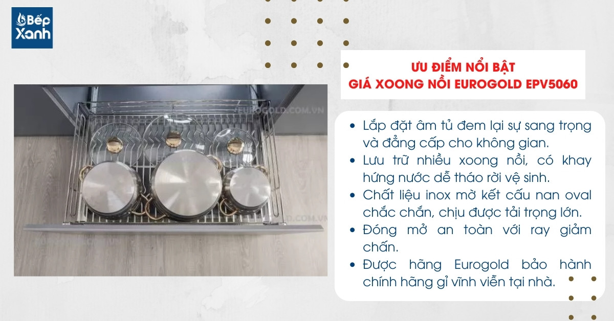 Giá xoong nồi âm tủ dưới Eurogold EPV5060 sở hữu nhiều ưu điểm