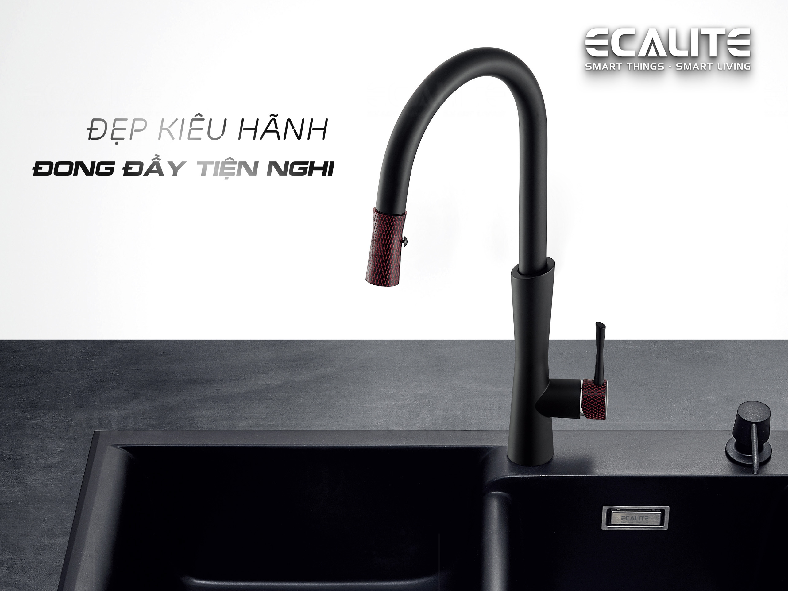 Vòi rửa chén nóng lạnh dây rút E-Signature Ecalite EF-N2023B thiết kế hiện đại