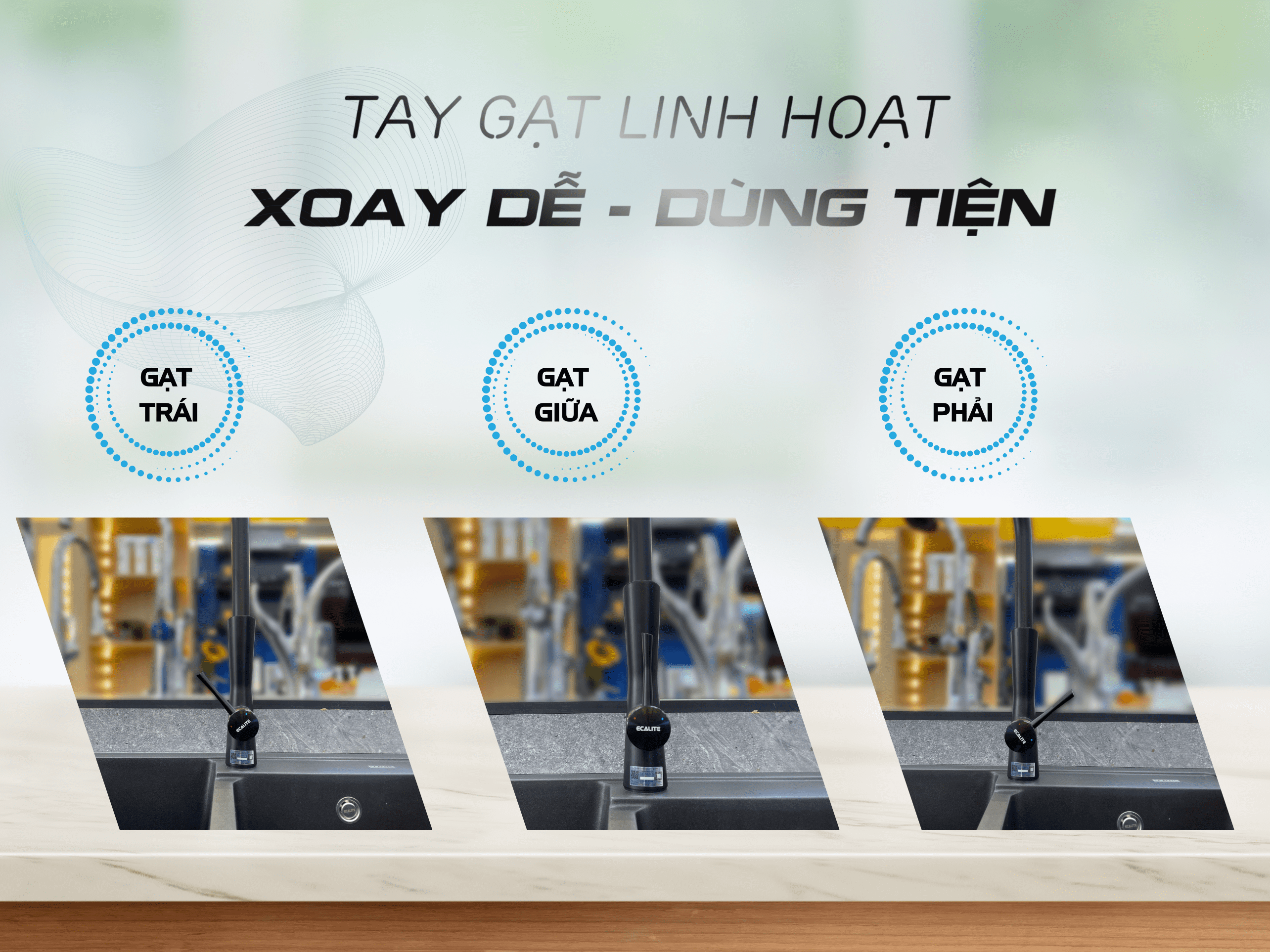 Vòi rửa chén nóng lạnh dây rút E-Signature Ecalite EF-N2023B xoay cần gạt dễ dàng