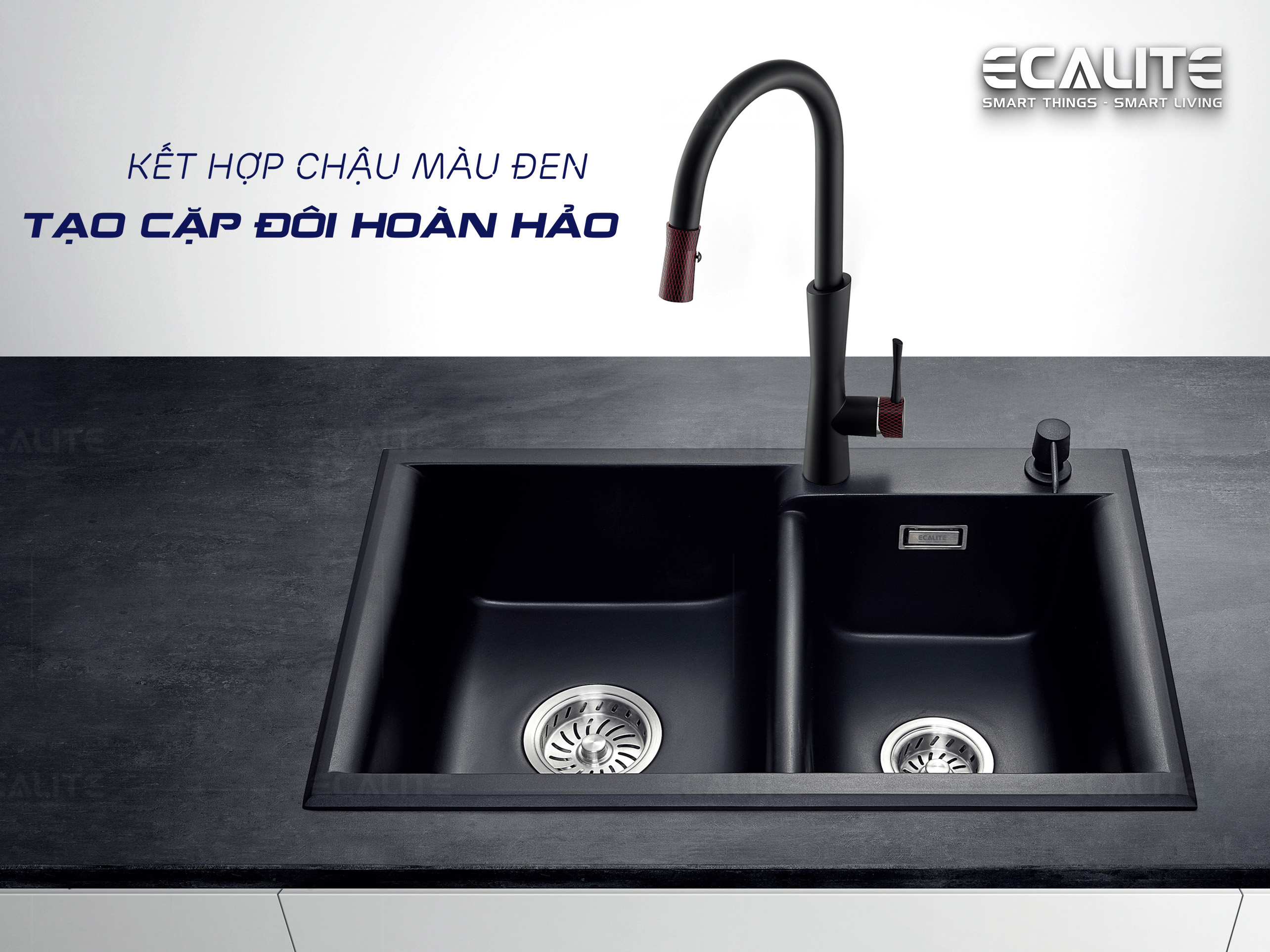 Vòi rửa chén nóng lạnh dây rút E-Signature Ecalite EF-N2023B phù hợp với nhiều mẫu chậu đá