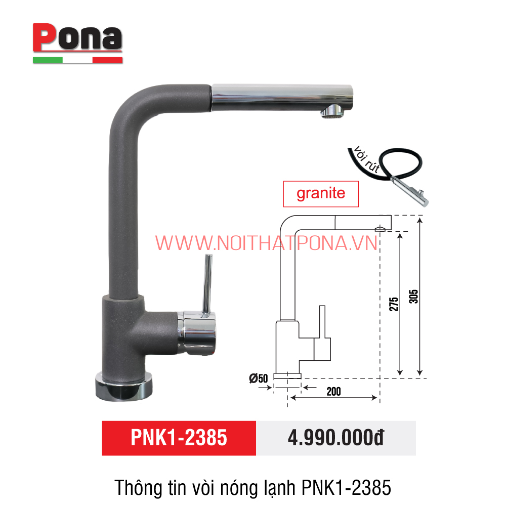 vòi rửa chén nóng lạnh mạ đá granite PONA PNK1-2385