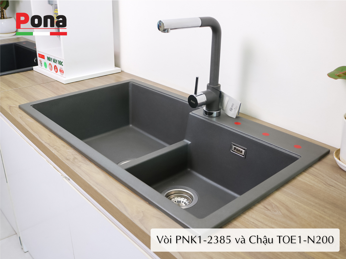 vòi rửa chén nóng lạnh mạ đá granite PONA PNK1-2385